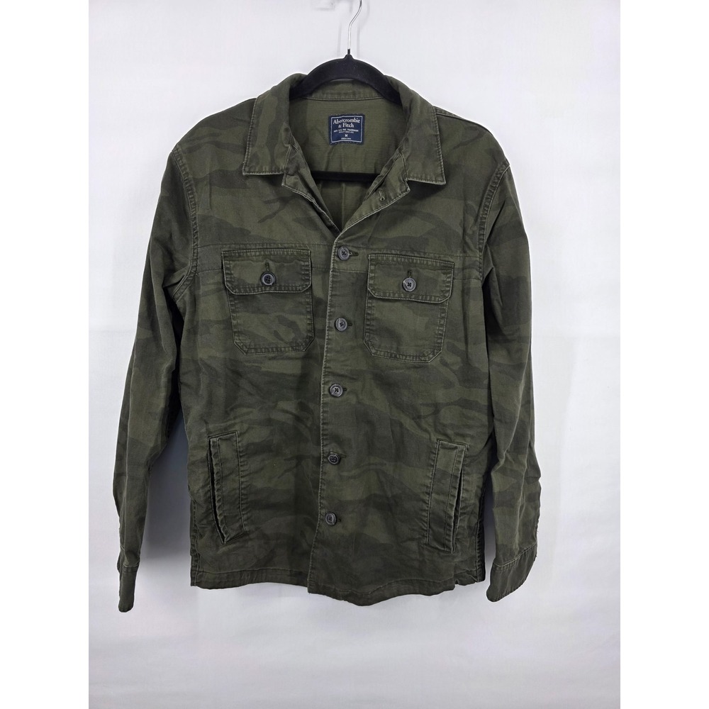Abercrombie & Fitch Mens Camo Utility Jacket Green Camouflage Button Front M